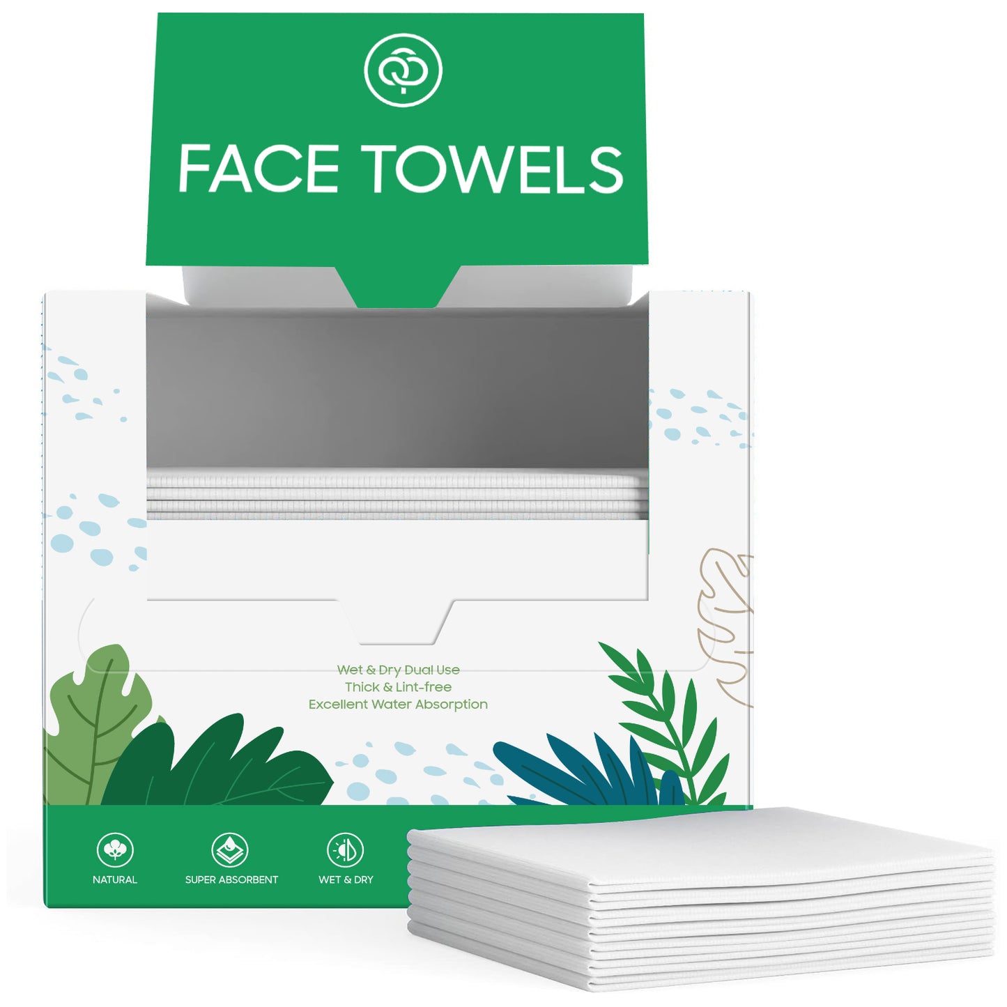 100% Natural Biodegradable Cotton Face Towels (XL, 50Ct)