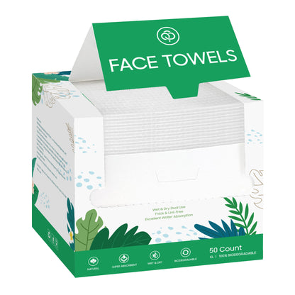 100% Natural Biodegradable Cotton Face Towels (XL, 50Ct)