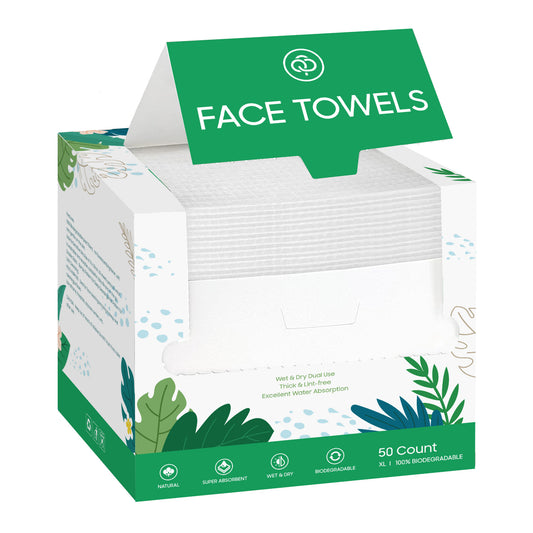 100% Natural Biodegradable Cotton Face Towels (XL, 50Ct)