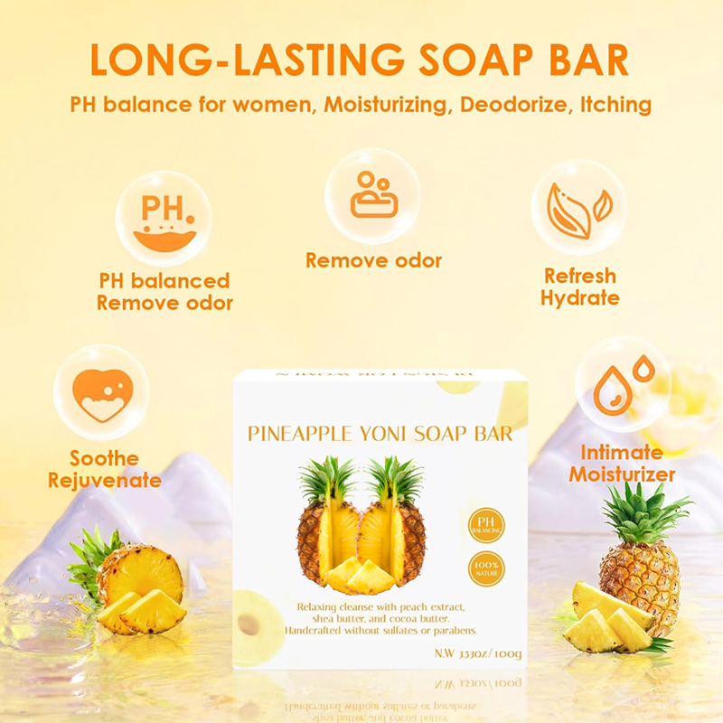 Alojalife-Natural Organic Pineapple Yoni Soap Bars with Foaming Net-Gold Color-Product Benefits