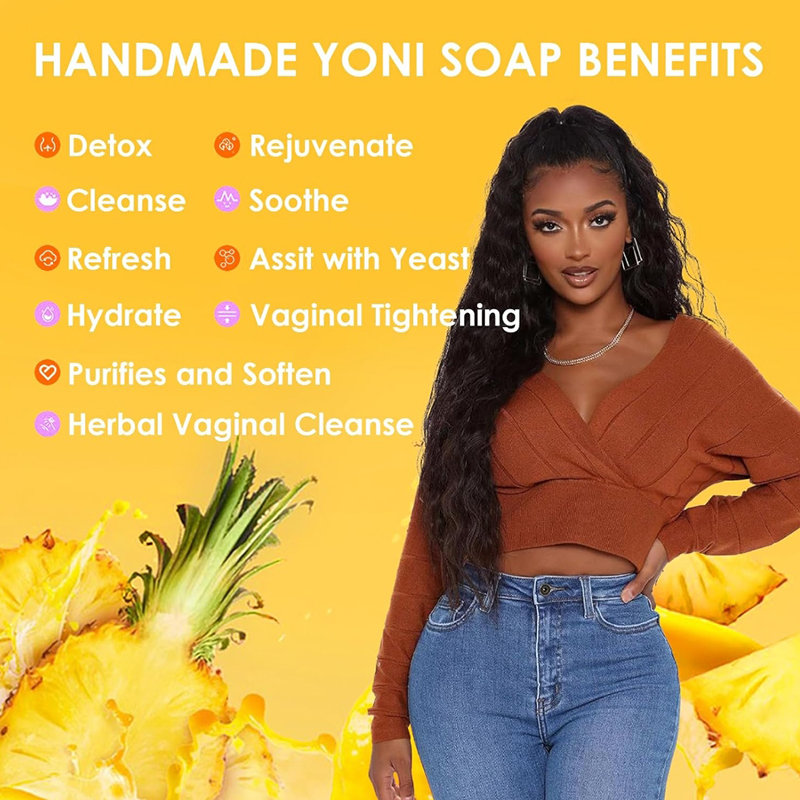 Alojalife-Natural Organic Pineapple Yoni Soap Bars with Foaming Net-Gold Color-Product Benefits