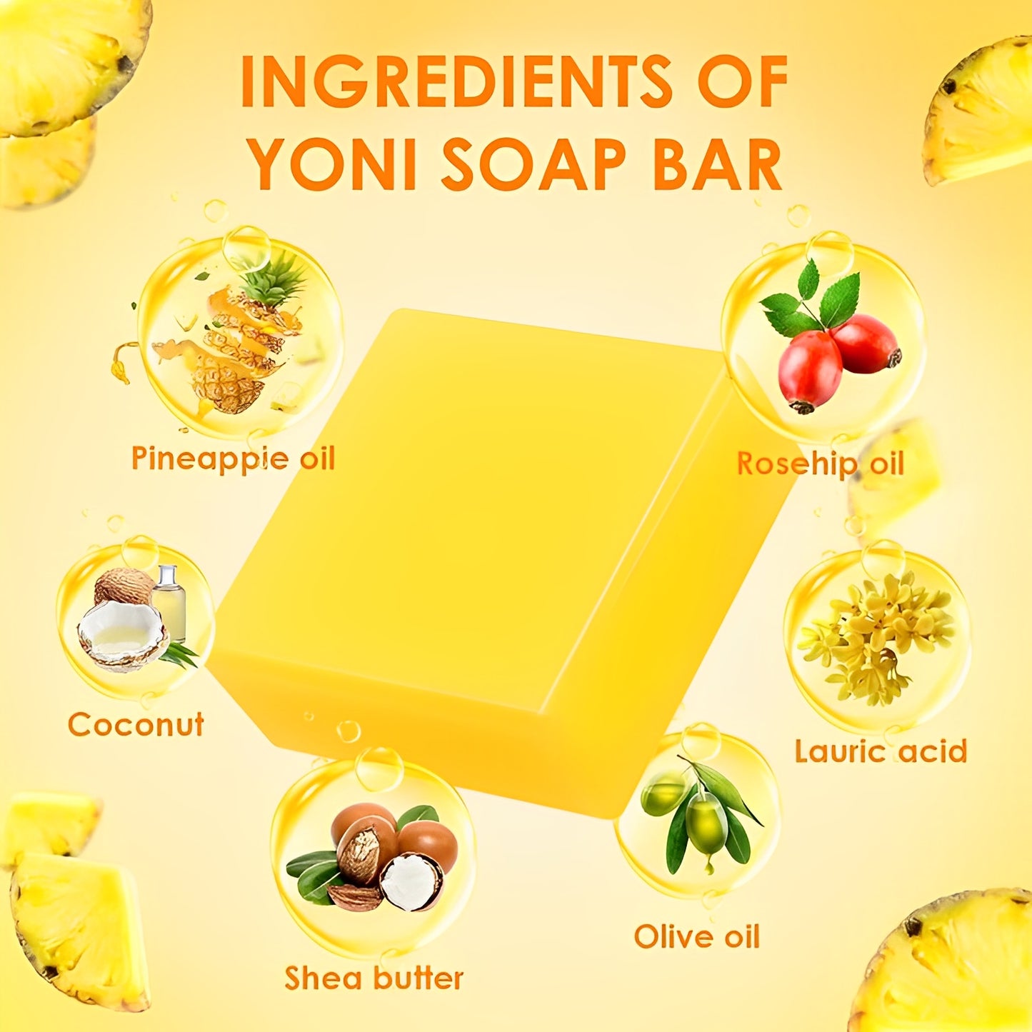 Alojalife-Natural Organic Pineapple Yoni Soap Bars with Foaming Net-Gold Color-Ingredient Analysis