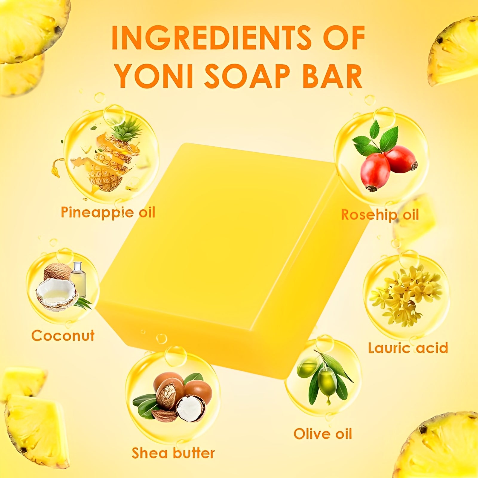 Alojalife-Natural Organic Pineapple Yoni Soap Bars with Foaming Net-Gold Color-Ingredient Analysis