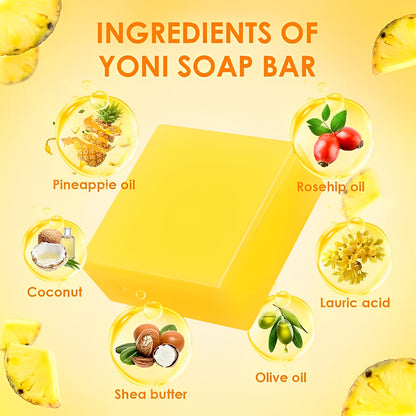 Alojalife-Natural Organic Pineapple Yoni Soap Bars with Foaming Net-Gold Color-Ingredient Analysis