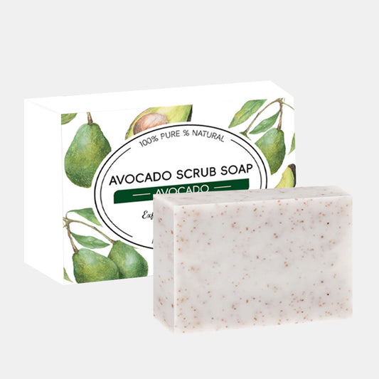 Alojalife-Natural Organic Walnut Avocado Scrub Soap Bars with Foaming Net-White Color-Product Images
