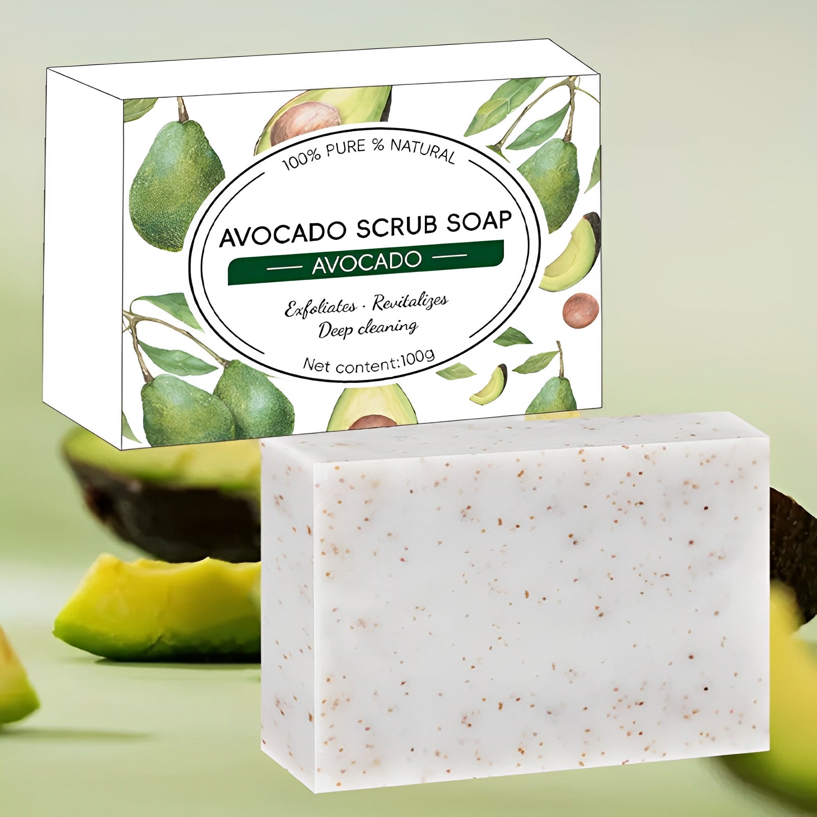 Alojalife-Natural Organic Walnut Avocado Scrub Soap Bars with Foaming Net-White Color-Product Images