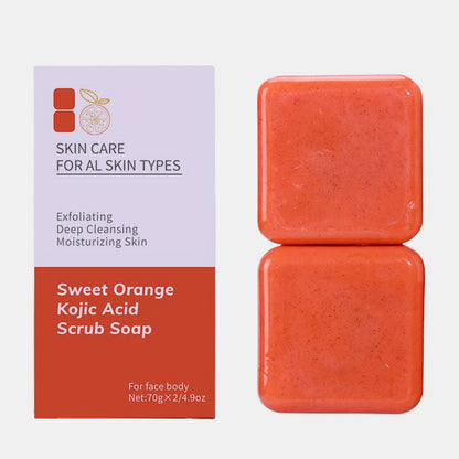Alojalife-Natural Orange Kojic Acid Scrub Soap (2 Pack)-Orange Color-Product Images