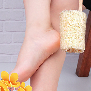 Short Wooden Handle Natural Loofah Sponges